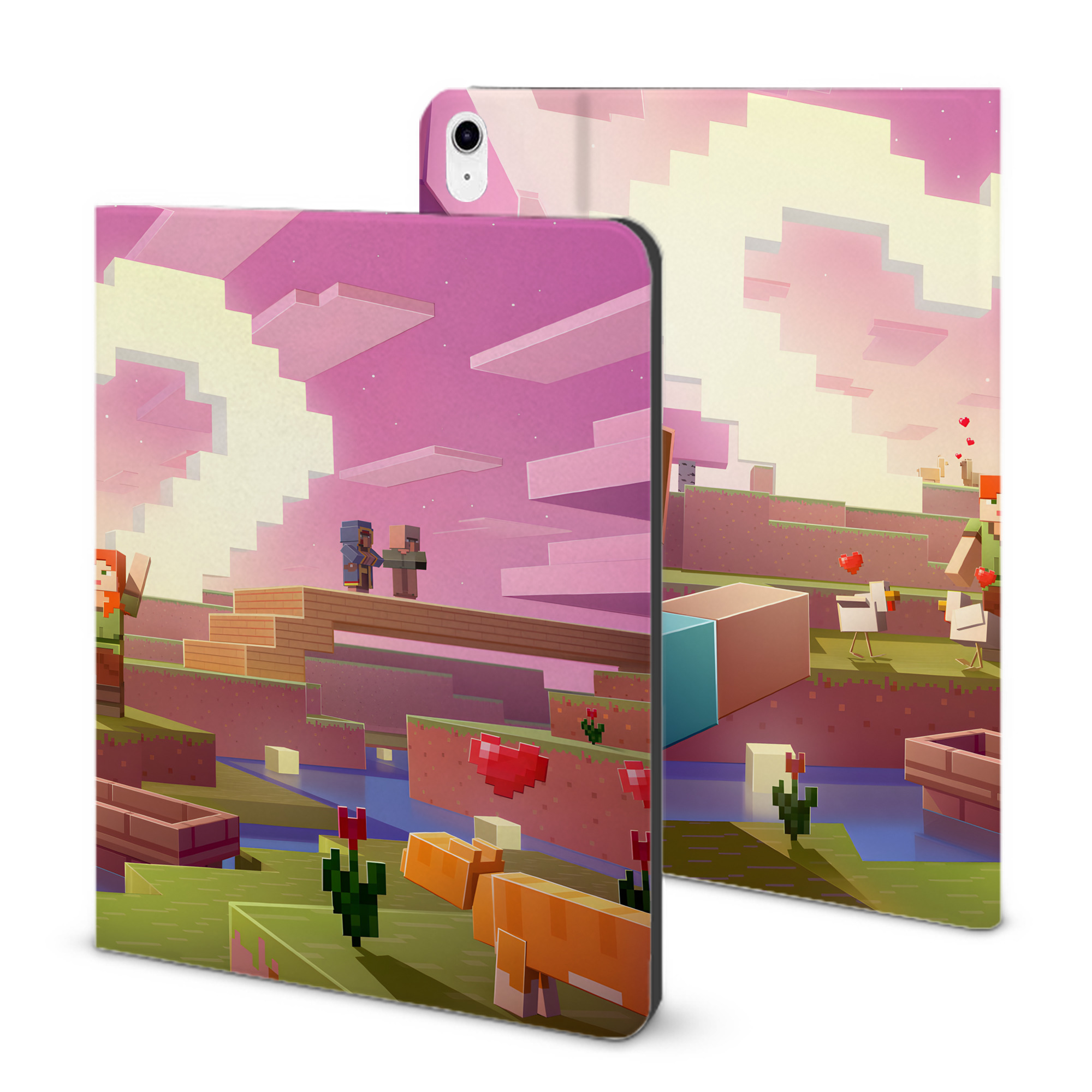 （画像用） マインクラフト ブロックの世界 Minecraft MC Block world IPad ケース ブック型 PUレザー TPU 耐衝撃 軽量 薄型 ペン収納なし 全面保護 IPad 各モデル対応